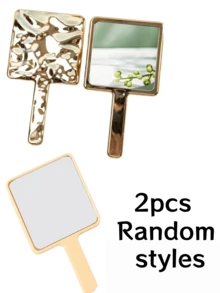 1pc Portable Handheld Mirror, Electroplated Aesthetic Makeup Mirror, Asymmetrical Creative Vanity Mirror, Small Mirror Suitable For Bedroom And Dorm - Gold - View 7