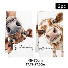 2pcs Cute Peeking Cow Pattern Kitchen Towels, Soft Polyester Dish Cloths, Suitable For Kitchen Decor, Kitchen Cleaning, Holiday Party Decoration, Kitchen & Bathroom Supplies, Home Essentials, Home Decor, Housewarming Gift - Multicolor - View 11
