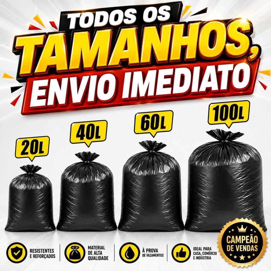 Saco de Lixo 20/40/60/100/150 Litros Alta Qualidade com 100/50/25 unidades