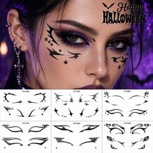 6 Sheets Spooky Halloween Eye Liner Stickers, Black Gothic Graphic Self‑Adhesive Face Decals, Easy Cosplay Party Eye Makeup Accessories For Halloween Costume - Black - View 2