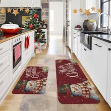 1/2/3pcs Christmas Theme Kitchen Rug, Flannel Kitchen Rug Comfortable Soft Absorbent Non-Slip Machine Washable With Non-Slip Backing Multi-Functional Home Floor Mat Suitable For Doorway Living Room Bedroom Kitchen Dining Room Bathroom Laundry Room Patio Entryway Holiday Christmas Decor Mat - Multicolor - View 2