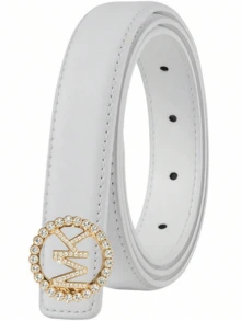 Women's Letter Rhinestone Belt With Metal Buckle, Fashionable Versatile Waist Belt - Multicolor - View 3