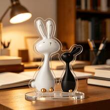 1pc 2D Flat Acrylic Black White Gold Couple Rabbit Stand, Minimalist Modern Desktop Decor For Living Room Home Atmosphere - 1PC - View 5