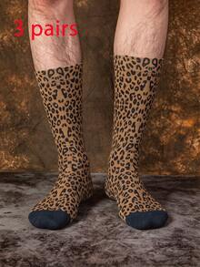 1/3 Pairs Creative Leopard Print Jacquard Mid-Calf Socks, Street Style Personalized Animal Pattern Men's Socks, Fun Halloween Gift - Multicolor - View 7