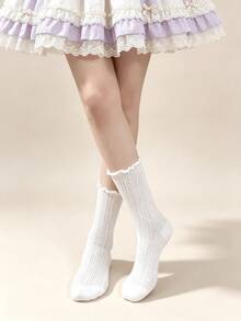 1/5 Pairs Vintage Mori Style Bow Lace Trim Mid-Calf Socks - Multicolor - View 2