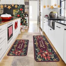 1/2/3pcs Christmas Theme Kitchen Rug, Flannel Kitchen Mat, Soft Comfortable Absorbent Non-Slip Machine Washable With Non-Slip Backing, Suitable For Multiple Scenes: Entrance, Living Room, Bedroom, Kitchen, Dining Room, Bathroom, Laundry Room, Hallway, Christmas Holiday Home Decor Mat - Multicolor - View 2