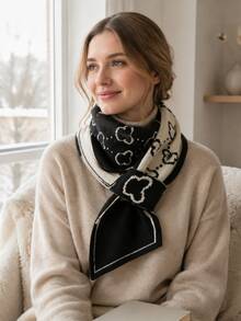 1pc Women's Geometric Pattern Knitted Pull-Through Scarf, Soft Warm Short Neck Warmer, Elegant Fall Winter Fashion Accessory For Daily Commute - Multicolor - View 15