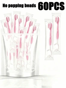 10/20/30/50pcs Pink Disposable Toothbrush Set, Mini Travel Toothbrush With Floss And Toothpick, Individually Wrapped, Suitable For Office And Travel (No Beads) - Pink - View 10