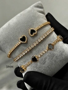 1/3Pcs Fashion 16K Gold Plated Heart Open Bangle With Copper Inlaid ...