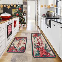 1/2/3pcs Christmas Theme Kitchen Rug, Flannel Kitchen Mat, Comfortable Soft Absorbent Non-Slip Machine Washable With Non-Slip Backing, Multi-Functional Home Floor Mat For Entryway, Living Room, Bedroom, Kitchen, Dining Room, Bathroom, Laundry Room, Patio, Hallway, Christmas Holiday Home Decor - Multicolor - View 2