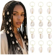 Bohemian Shell Hair Braid Ring Set, Gold Dreadlock Hair Ring Clips For Women Girls, Decorative Braided Hair Accessories For Beach Festival - Multicolor - View 2