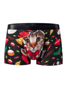 1PC Funny Christmas Cat Print Boxer Underwear Novelty Festive Underwear - Multicolor - View 3