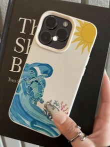 1件 白色太陽波浪海龜極簡風格個性化 TPU 防震全包覆手機殼，適用於 Apple 17 16 15 14 13 12 11 Pro Max Air 及系列 - 彩色 - 查看 3