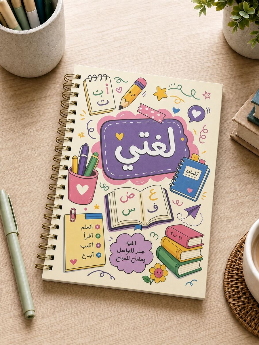 1pc A5 Arabic Cover Spiral Notebook, 60 Sheets 100g Thick Paper Cartoon Notebook, Islamic Arch Blackboard Pencil Print Student Practice Diary, Suitable For Arabic Class Notes, Homework Study, Neutral Khaki Soft Tone Stationery - Multicolor - View 1