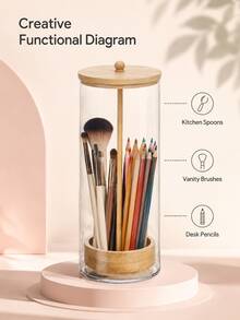 1 Tempat Sedotan Akrilik dengan Tutup Bambu, 15cm/6in, 25cm/9.84in Organizer Sedotan Plastik Transparan untuk Meja Dapur, Kantor, Penyimpanan Lemari, Dapat Menampung Pensil, Peralatan Makan (Sedotan Tidak Termasuk) - transparan - View 6