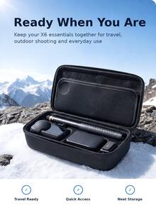 Carrying Case For Insta360 X6, Hard EVA Travel Storage Bag With Custom Compartments, Adjustable Shoulder Strap For Camera, Selfie Stick, Batteries & Charging Accessories - View 8