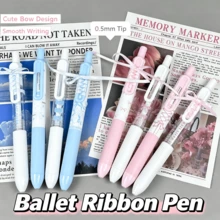 4pcs Cute Ballet Bow Ribbon Neutral Pen Set, 0.5mm ST Tip Quick-Dry Smooth Writing, Ins Style Aesthetic Student Exam School Stationery Supplies - Sets - View 5