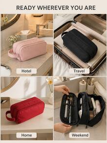 Double Layered Handheld Makeup Bag With Large Capacity Partition Design For Storing Cosmetics, Toiletries, And Skincare Products, Suitable For Travel, Business Trips, Holidays, Weekends, And Vacations Pencil Cases Bag Storage Makeup Bag Pouch Travel - Multicolor - View 6
