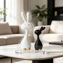 1pc 2D Flat Acrylic Black White Gold Couple Rabbit Stand, Minimalist Modern Desktop Decor For Living Room Home Atmosphere - 1PC - View 3