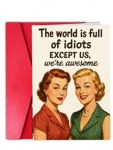 1pc Women Friend Birthday Card, Humorous "The World Is Full Of Fools" Design, Gift For Female Best Friend - A - View 10