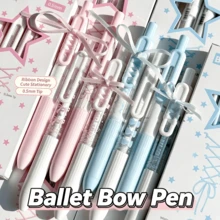 4pcs Cute Ballet Bow Ribbon Neutral Pen Set, 0.5mm ST Tip Quick-Dry Smooth Writing, Ins Style Aesthetic Student Exam School Stationery Supplies - Sets - View 4