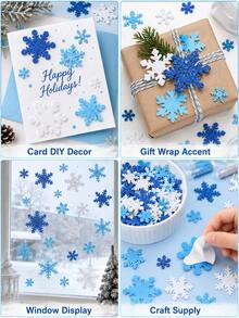 300pcs/100pcs - Christmas Blue & White Snowflake Foam Sticker Set, Self-Adhesive Multiple Sizes Glitter & Matte Snowflake Decals, Suitable For DIY Card Making, Gift Wrapping, Window Display, Scrapbooking, Winter Holiday Party Decoration - Multicolor - View 6