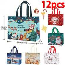 6/12pcs Set Large Christmas Gift Bags With Handles - Extra Large Party Gift Bags (12.8 X 9.84 X 6.99 Inches) - Printed With Santa Claus, Snowman And Christmas Tree Patterns, Reusable - Suitable For Holiday Shopping, Christmas Parties And Gift Giving - Perfect For Birthdays And Various Events, Cheerful Design, Durable And Sturdy, Also Serves As Festive Decoration - A - View 10