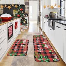 1/2/3件組聖誕主題廚房地墊，法蘭絨材質舒適柔軟吸水防滑，可機洗，附防滑底背，適用玄關、客廳、臥室、廚房、餐廳、浴室、洗衣房、走廊等多場景，聖誕節假期居家裝飾多功能地板墊 - 彩色 - 查看 2