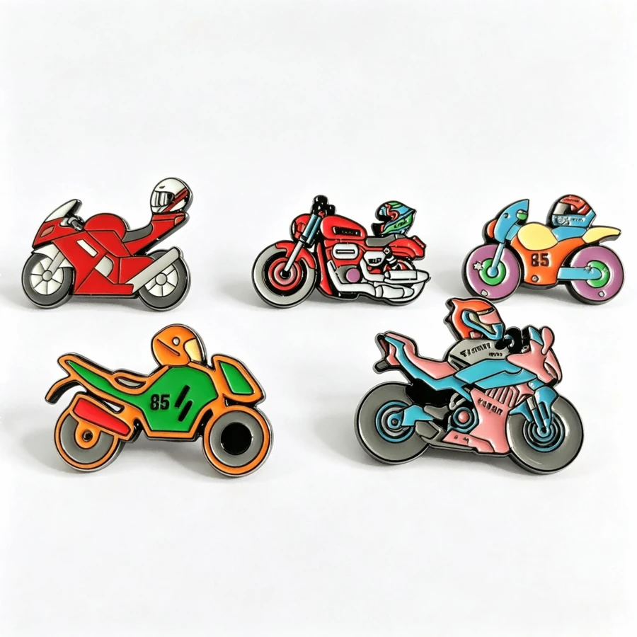 1-5pcs Motorcycle Metal Brooch Set, Personalized Badge Accessories, Backpack & Denim Jacket Decoration, Suitable For Vacation, Holiday, Daily Wear And Gifting - Multicolor - View 1