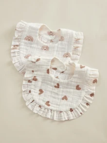 2pcs Soft Comfortable Lace Trim Bibs, Cute Baby Drool Bibs, Suitable For All Seasons Daily Use - Multicolor - View 17