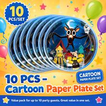Roblox Roblx 99 10pcs/Set 9-Inch Disposable Paper Plates, Blue Cartoon Print Round Party Plates, Lightweight Tableware, Suitable For Birthday, Camping, Night Theme Party - ROBLO 99 Nights Paper Plate - View 1