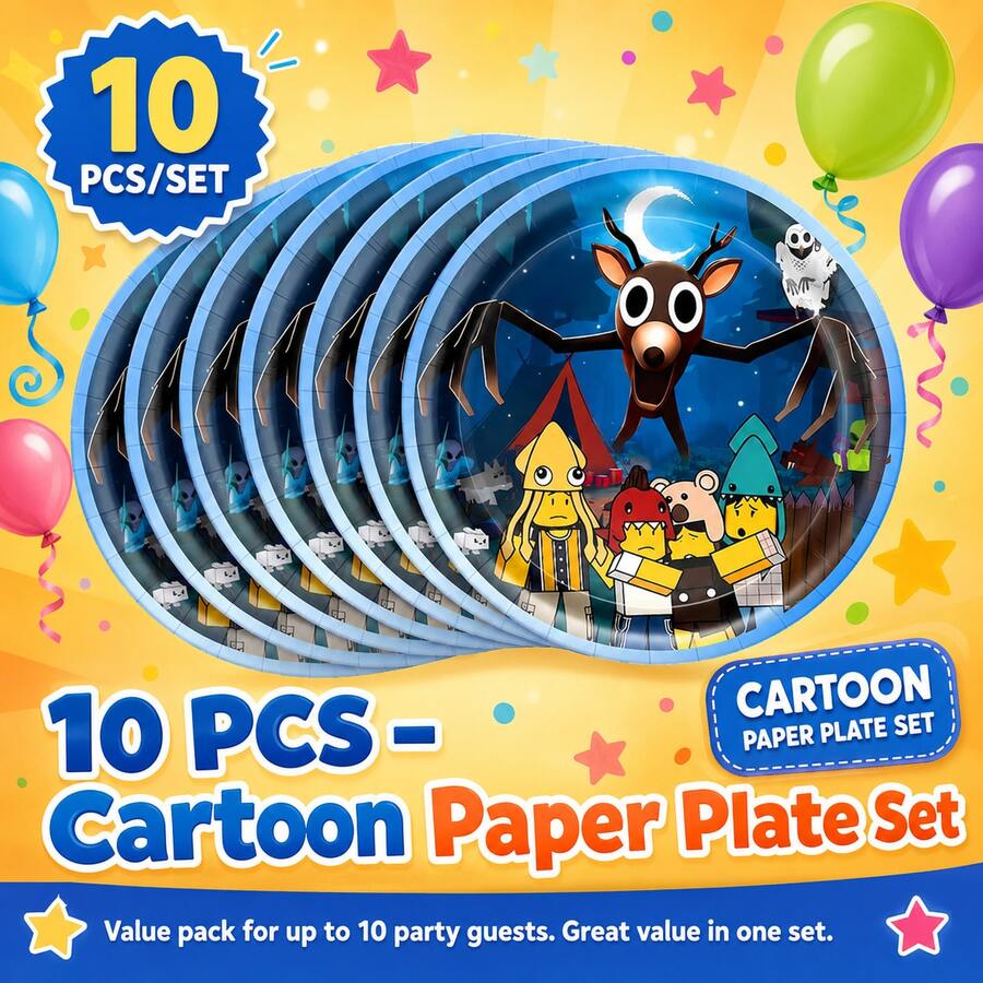 Roblox Roblx 99 10pcs/Set 9-Inch Disposable Paper Plates, Blue Cartoon Print Round Party Plates, Lightweight Tableware, Suitable For Birthday, Camping, Night Theme Party - ROBLO 99 Nights Paper Plate - View 1