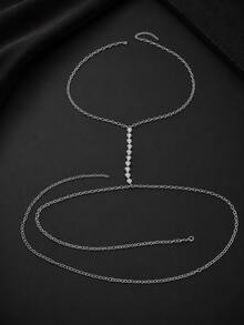 1pc Fashionable Personalized Silver Heart-Shaped Rhinestone Body Chain Chest Chain, Sexy Evening Party Date Nightclub Body Jewelry - Silver - View 2