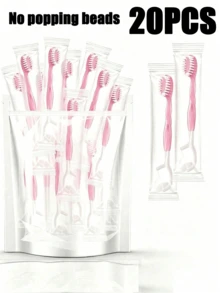 10/20/30/50pcs Pink Disposable Toothbrush Set, Mini Travel Toothbrush With Floss And Toothpick, Individually Wrapped, Suitable For Office And Travel (No Beads) - Pink - View 5
