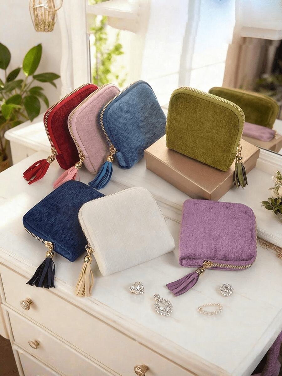 Velvet Jewelry Storage Bag With Zipper And Multiple Compartments, Essential For Home And Travel, Perfect For Storing Necklaces, Rings And Coins - Multicolor - View 1