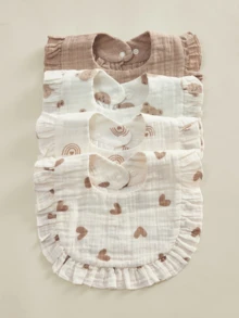 2pcs Soft Comfortable Lace Trim Bibs, Cute Baby Drool Bibs, Suitable For All Seasons Daily Use - Multicolor - View 19