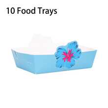 10pcs/20pcs/50pcs Blue Hibiscus Paper Plates, Paper Food Trays, Popcorn Boxes With Palm Leaf Pattern, Hawaiian Style Hibiscus Disposable Paper Plates, Tropical Leaf Napkins, Summer Hawaiian Party Supplies Decoration - Blue - View 14