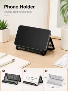 Desktop Business Card Holder, Metal Mesh Business Card Rack With Card Storage And Phone Stand, Compact Desktop Organizer, Suitable For Office, Reception Desk, Front Desk, Home Office, Desktop Accessories, Desktop Storage, Office Essentials - Multicolor - View 4