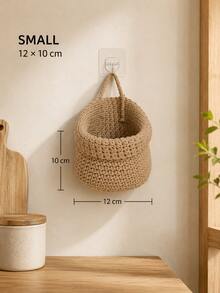 1pc Handmade Woven Hanging Storage Basket, Multi-Functional Wall-Mounted & Desktop Organizer Bin, Suitable For Kitchen Utensils, Fruits, Vegetables, Bathroom, Bedroom And Entryway, Space-Saving Pastoral Style Home Decor - Multicolor - View 12