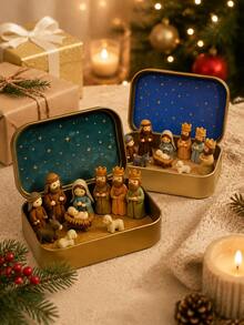1Pc Hand-Painted Mini Nativity Scene Set,Portable Pocket-Sized Religious Figurines With Mary Shepherd Animals,Small Christian Home Decor For Easter Tabletop Desk Shelf Office Church,Spiritual Gift Housewarming Holiday Decoration,Room Decor,Home Decor - Artistic Ornament - View 8