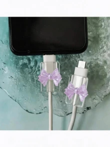 2pcs Pink Bowknot Universal Type-C Cable Protector, Cute Plastic Butterfly Decor, Phone Cable Guard, Wire Organizer, Device Cable Protector, Gift For Her, Travel Tech Accessory, Christmas Gift, Kawaii - Square - View 42