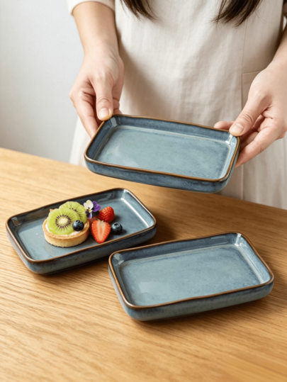 2 Peças Pratos Retangulares de Cerâmica Vintage Minimalista Desgastada Cozida em Forno de 6 Polegadas, Pratos Pequenos Elegantes e Altamente Atraentes, Pratos para Lanches e Sobremesas, Pratos para Bolo, Pratos para Temperos Domésticos, Pratos para Molhos, Pratos para Molho de Soja, Pratos para Acompanhamentos, Utensílios de Mesa para Festa