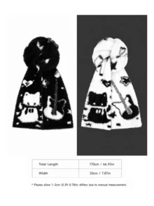 1pc Autumn Style Scarf Shawl, Winter Warm Skin-Friendly Neck Warmer, Black And White Plush, Suitable For Daily Wear - Multicolor - View 10