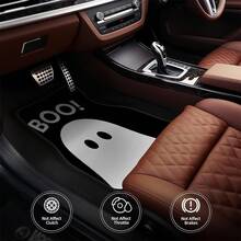 4pcs Car Floor Mats, Happy Halloween BOO Ghost Scare Pattern Design, Suitable For Sedan, SUV Models, Fashionable Interior Decoration, Protect Car Bottom, Perfect Holiday Gift - Halloween BOO - View 3