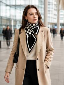 1pc Women's Geometric Pattern Knitted Pull-Through Scarf, Soft Warm Short Neck Warmer, Elegant Fall Winter Fashion Accessory For Daily Commute - Multicolor - View 4