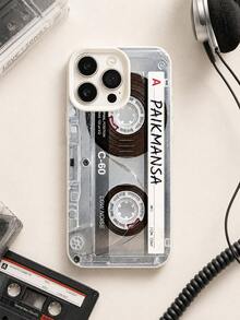 1PC Case Compatible With Iphone 17 16 15 14 13 Pro Transparent Retro C-60 Cassette Tape Phone Case, PAIKMANSA Handwritten Label Realistic Tape Reel Print Full-Wrap White Frame Shockproof Soft Protective Cover - White - View 1