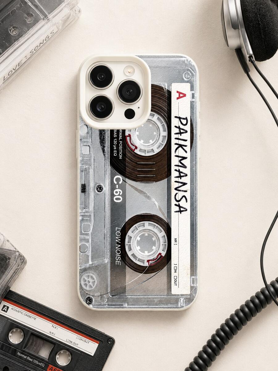 1PC Case Compatible With Iphone 17 16 15 14 13 Pro Transparent Retro C-60 Cassette Tape Phone Case, PAIKMANSA Handwritten Label Realistic Tape Reel Print Full-Wrap White Frame Shockproof Soft Protective Cover - White - View 1