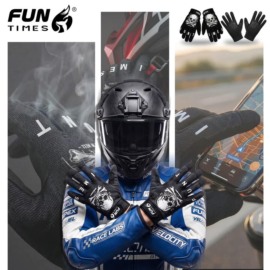 FUNTIMES 1 Pair Summer Anti-Slip Wear-Resistant Full Finger Motorcycle Outdoor Riding Gloves - Black - View 1