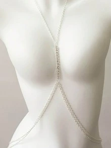 1pc Crystal Embellished Halter Bikini Waist Chain X-Shaped Body Chain - Silver - View 5