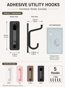 Self-Adhesive Wall Hook - Matte Black Towel Hook, Suitable For Bathroom And Kitchen; Multi-Functional Hook, Can Hang Coats, Bags And Robes; Waterproof Drill-Free Wall Mount, Using Super Strong Removable Adhesive; Strong Load-Bearing Capacity - Multicolor - View 10